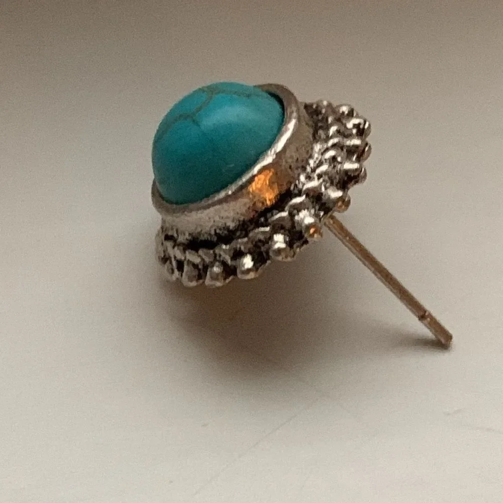 Men’s Western Turquoise Stud Earrings Southwest Indian Style Boho Ethnic Tribal